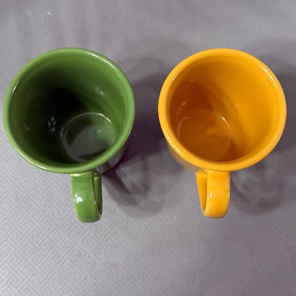 Mr Coffee Vibrant Green and Yellow Ceramic Coffee Mugs Cups Lot of 2 Retro